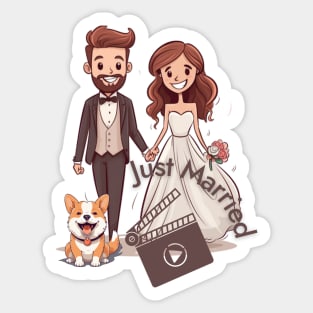 Just Married Bride and Groom Sticker